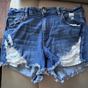 American Eagle Outfitters Blue Frayed Jean Shorts